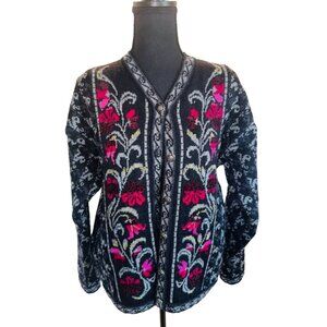 Cherry Lewis Vintage 100% Wool Chunky Knit Floral Cable Cardigan Sweater Cottage